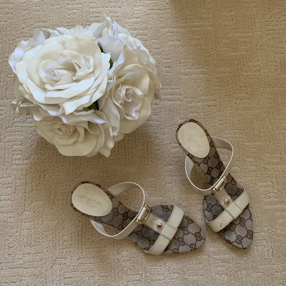 Gucci Ebony and Cream monogram GG Stiletto Sandal